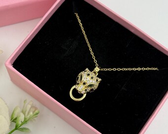 2ct Lab Created Diamond Necklace, Leopard Head Pendant Necklace