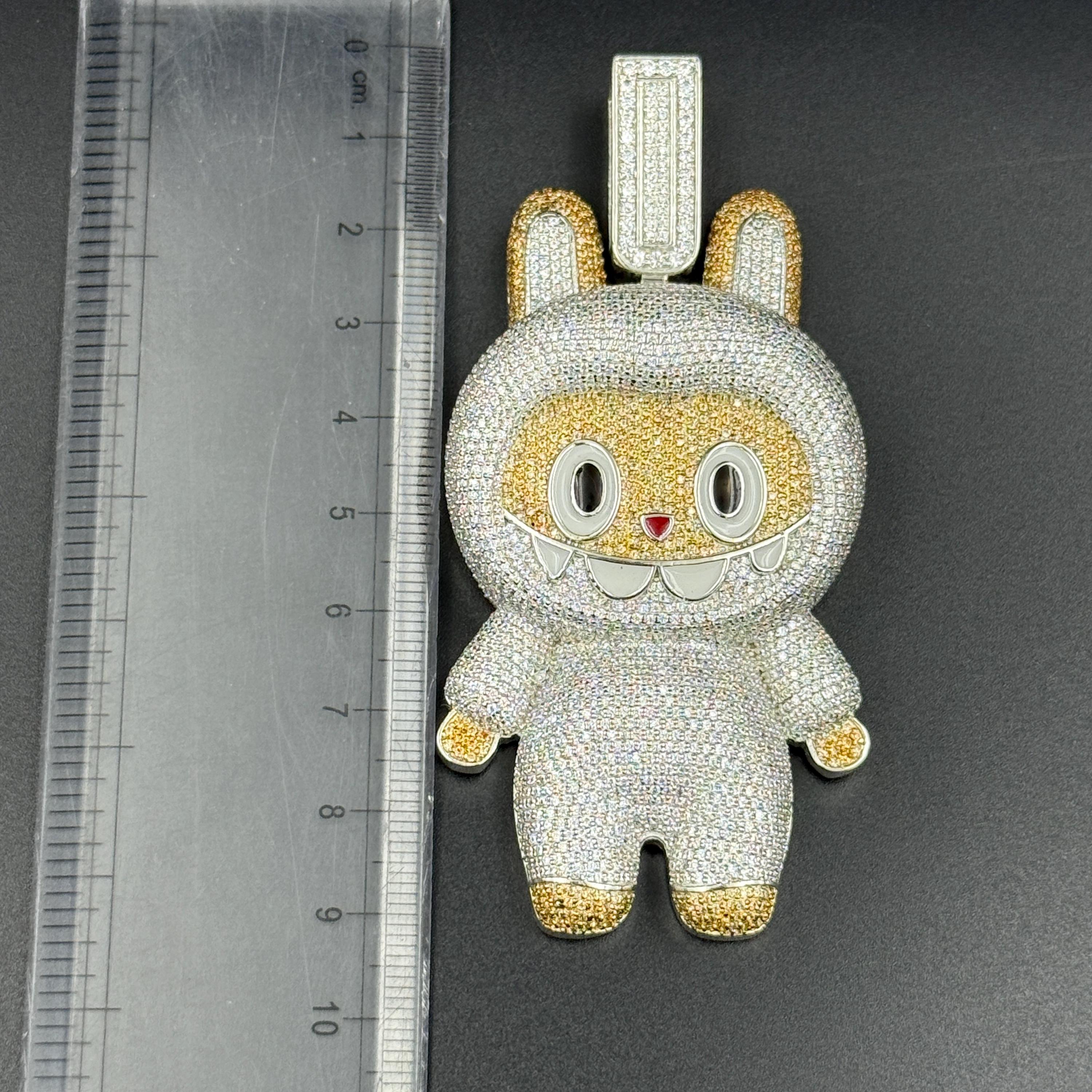 15ct Champagne Lab Created Diamond, Labubu Pendant 14k Gold Plated