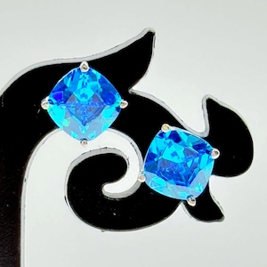 2ct Cushion Cut Lab Created Blue Sapphire Stud Earrings 14k Gold Plated on 925 Silver Birthday Gift for Her Gemstone Earrings For Her