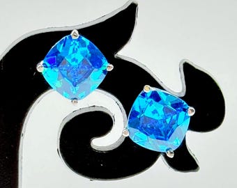 2ct Cushion Cut Lab Created Blue Sapphire Stud Earrings 14k Gold Plated on 925 Silver Birthday Gift for Her Gemstone Earrings For Her
