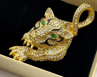 5CT Gold Tiger Pendant Men's Pendant Hip Hop Pendant Panther Pendant Iced out Jewelry 14 Yellow Gold Plated Gift For Him/Her Hip Hop Chain