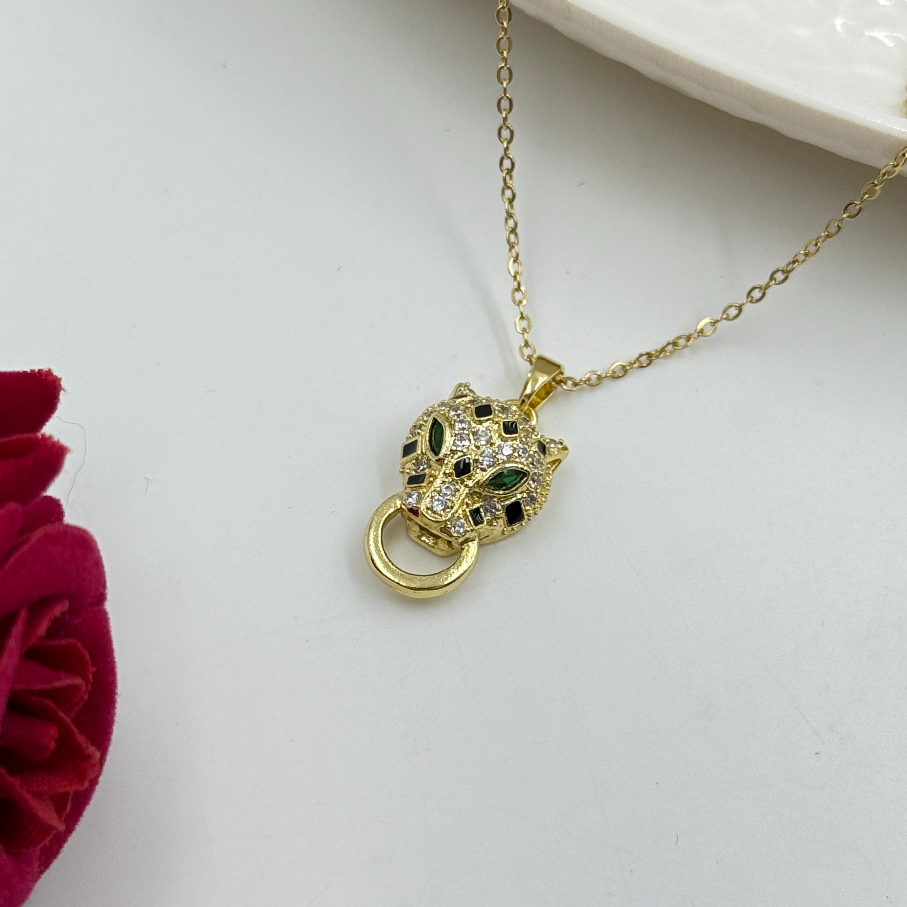 2ct Lab Created Diamond Necklace, Leopard Head Pendant Necklace