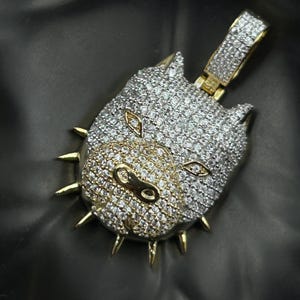 Colgante de cabeza de perro con diamantes creados en laboratorio de 2,5 quilates con baño de oro de 14 k en plata 925. Collar hip hop con diamantes, regalo para él.