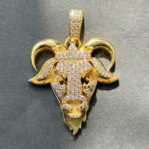 Colgante de cabeza de cabra con diamantes de laboratorio de 3 quilates, diseño de carnero, chapado en oro de 14 quilates, collar llamativo y brillante, joyería de hip hop para hombre, regalo con abalorio de animal.