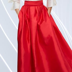 Christmas Red Taffeta Pleated Skirt with Pockets Elegant Bridal Wedding Evening Formal Christmas Cocktail Party Outfit