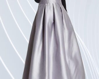Grey, Silver Maxi, Long Taffeta Skirt With High Waist and Side Pockets, A - Line Taffeta Skirt, Ball Gown Skirt, Formal Skirt Wedding Skirt