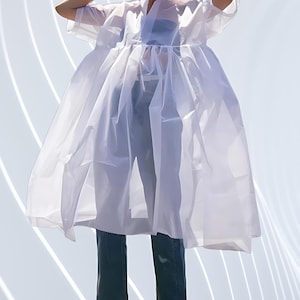 Organza Oversized Shirt Dress, Sheer Organza Overlay Dress, Flowy White Dress