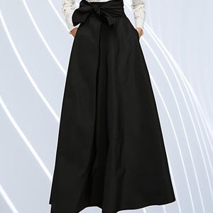 Black Taffeta Faux Pleated Skirt with Belt and Pockets Elegant Bridal Wedding Evening Formal Christmas Cocktail Party Outfit