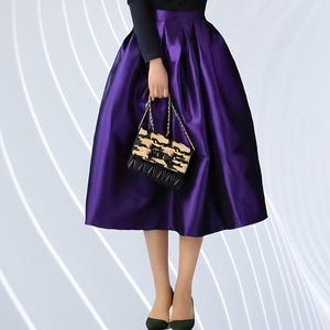 Purple Taffeta Pleated Midi Skirt with Pocket Bridesmaid Wedding Guest Evening Party Christmas Gift Customized Color