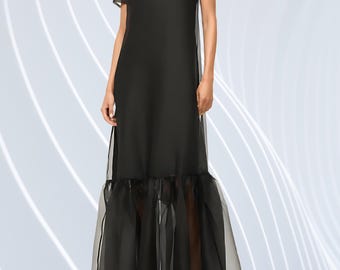 Sheer Black Organza Overlay Dress | Ruffled Maxi Gown | See Through Bridesmaid Wedding Guest Dress | Formal Evening Cocktail Dress