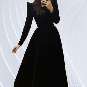 Designer Black Velvet Maxi Gown with Long Sleeves Bridesmaid Wedding Evening Wear Formal Special Occasion Prefect Christmas Gift for Her
