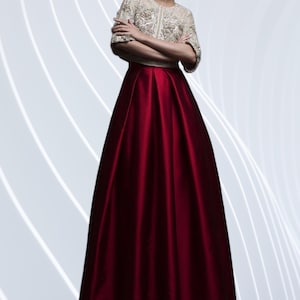 Christmas Party Deep Red Taffeta Pleated Skirt with Pockets – Bridesmaid Skirt, Wedding Guest, Holiday Party, Evening Outfit, Gift for Her