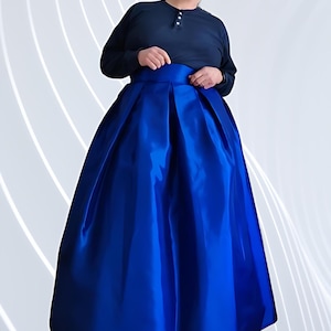Royal Blue Taffeta Pleated Maxi Skirt with Pockets – Perfect for Wedding Bridesmaids Formal Evening Events Celebrations Customized Color