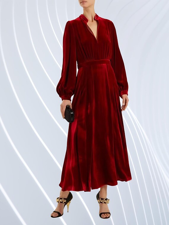 Christmas Red Velvet Midi Dress - Fit and Flare Perfect for Christmas Party,  Winter Weddings, Formal Dinner Dress Gift for Her - Etsy Israel