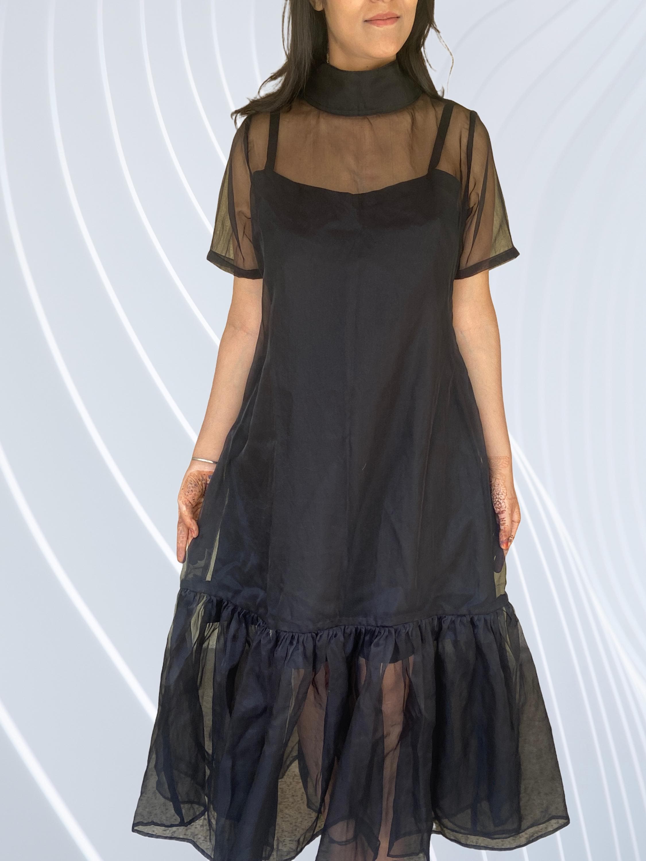 black organza mesh maxi dress Dua Organza Ruched Mesh Cut Out Maxi Dress (Black)