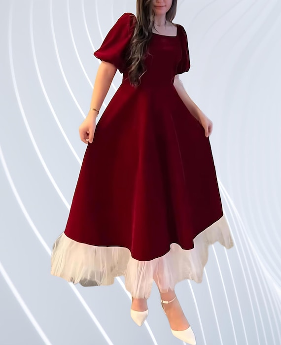 Maroon Velvet Fit and Flare Dress, Bridesmaid Dress, Ruffle Hem Maxi Dress, Formal Wedding Gown, Evening Dress, Special Occasion Dress - Etsy Maroon Velvet Fit and Flare Dress, Bridesmaid Dress, Ruffle Hem Maxi Dress, Formal Wedding Gown, Evening Dress, Special Occasion Dress - Etsy