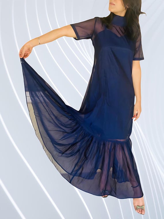 navy blue organza dress Organza Scarf Satin Sleeveless Mini Dress in Navy