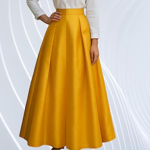 Yellow Taffeta Pleated Maxi Skirt High-Waist Formal Long Skirt Women Evening Wear, Bridesmaid Outfit, Party Look Christmas Gift