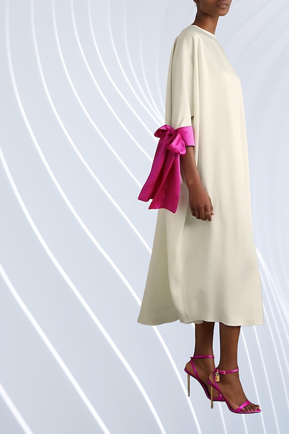 Silky Satin Kaftan Dress, Midi Length Loose Fit, Soft Lightweight Flowing Modest Casual Evening Lounge Wear