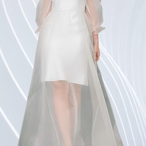 Romantic White Sheer Organza Dress with Long Sleeves – Elegant Sheer Gown, Ideal Wedding or Christmas Gift for Her