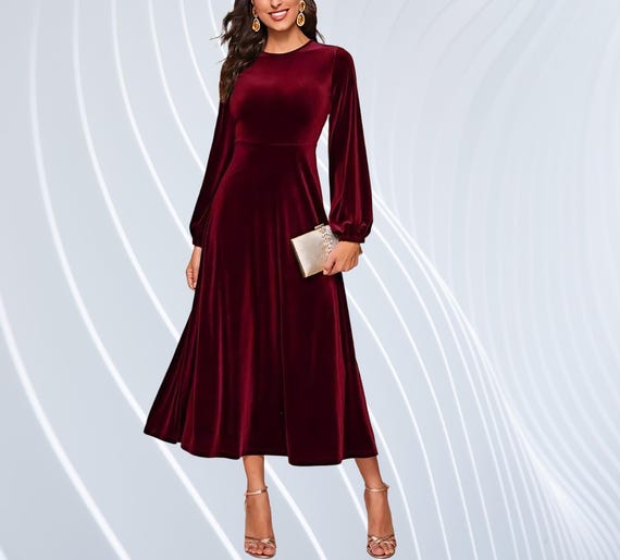 Boho Wedding Dress, Fit and Flare Dress, Long Sleeve Dress, Minimalist Bridesmaid Dress, Evening Cocktail Prom Dress, Cottagecore Dress