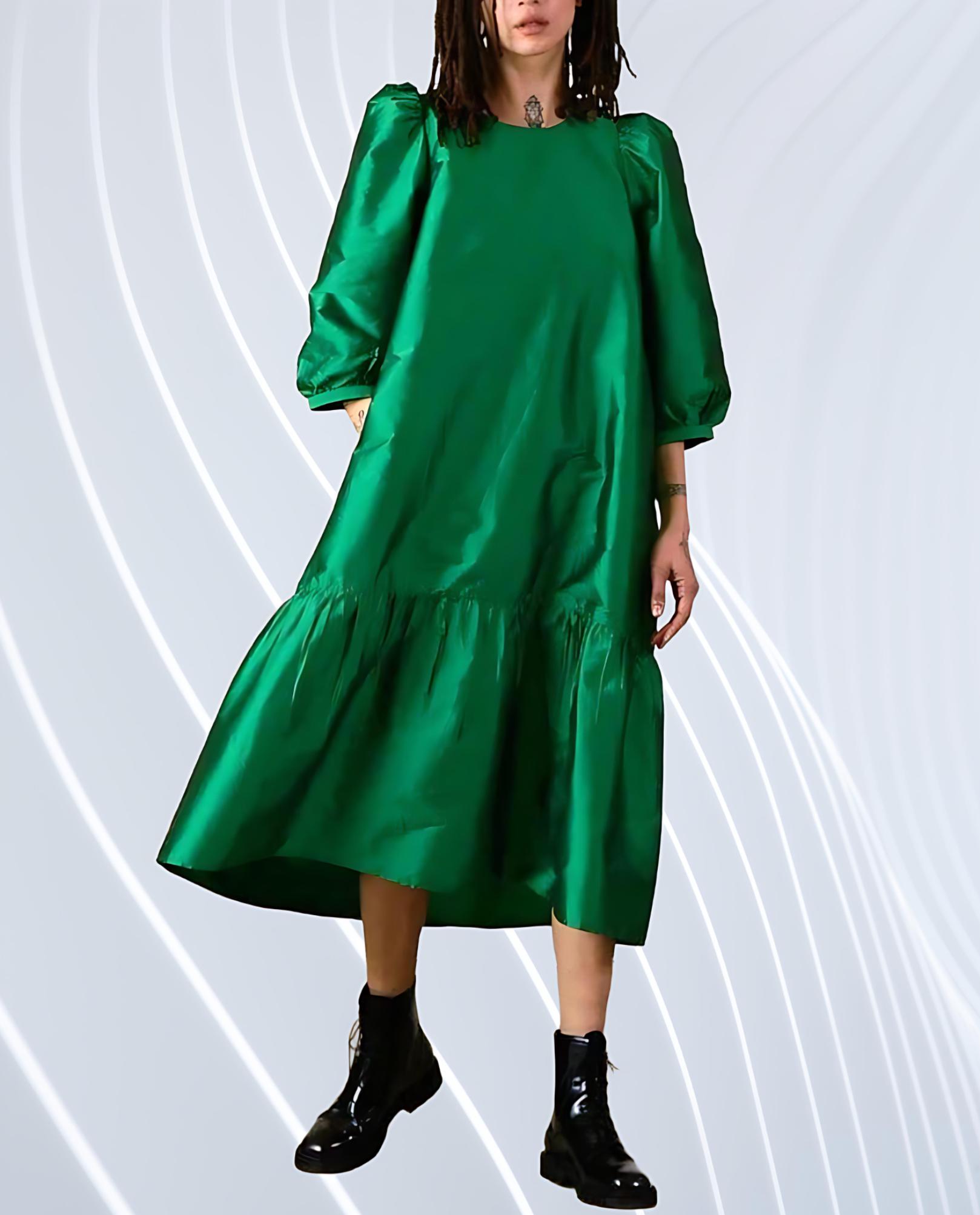 green homecoming dress long sleeve Chic A-line High Neck Dark Green Long Sleeve Prom Dresses Lace Long Evening  Gowns CBD584 main image 1