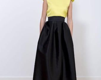 Black Pleated Maxi Skirt with Pockets, High Waist Long Skirt, Formal Wedding Guest Outfit, Modest Fashion, Elegant Evening Wear