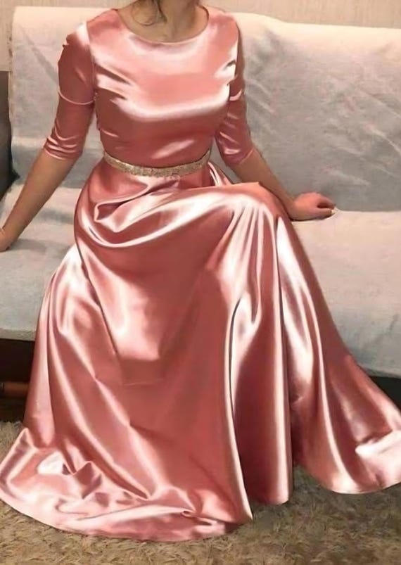 Silky Satin Pink Dress With Half Sleeves  Elegant Formal Gown for Wedding,  Evening Party, Prom, Christmas Celebrations Special Occasions - Etsy