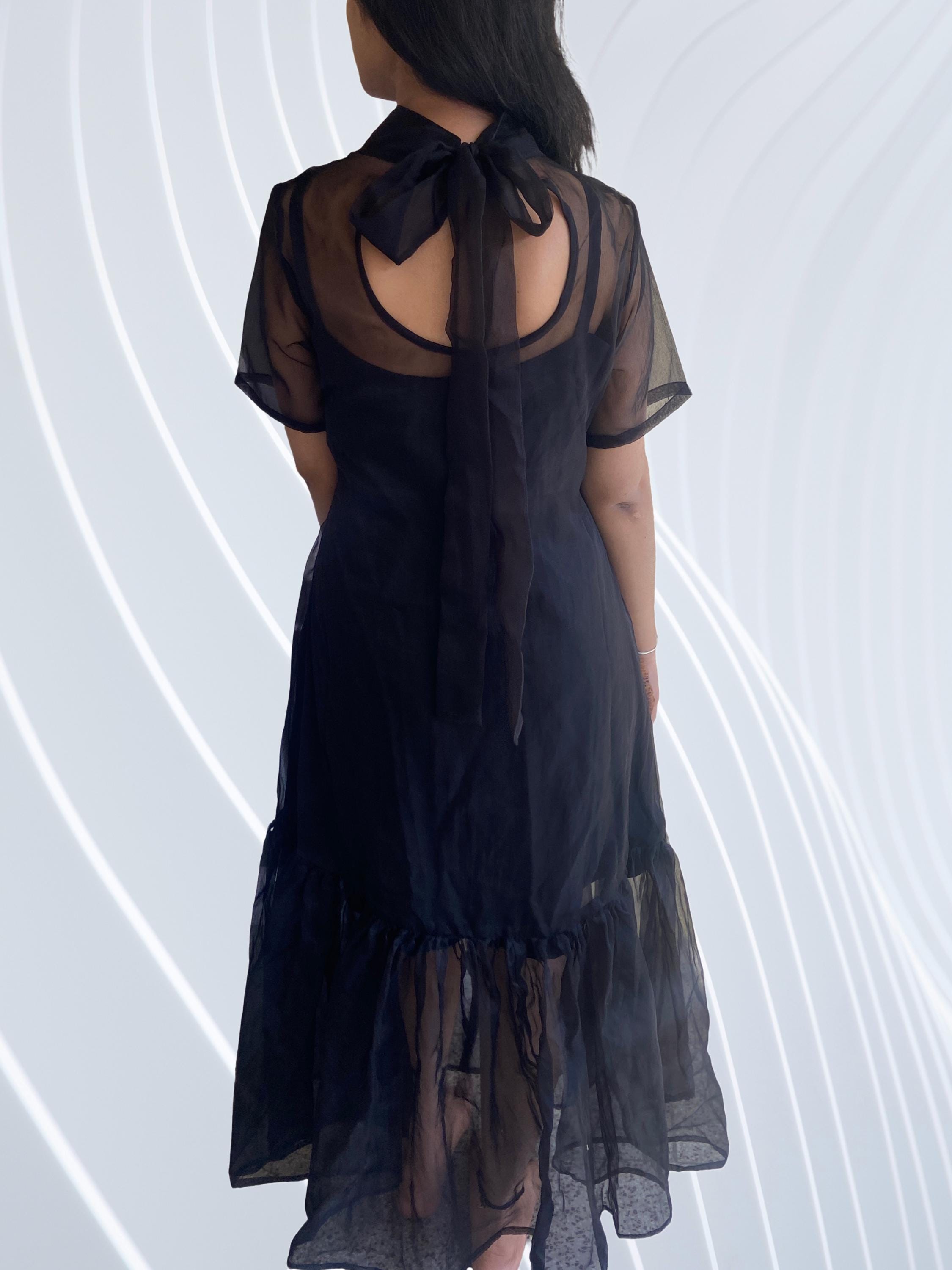 black organza mesh maxi dress Asha Floral Mesh And Satin Maxi Dress / Black | MESHKI