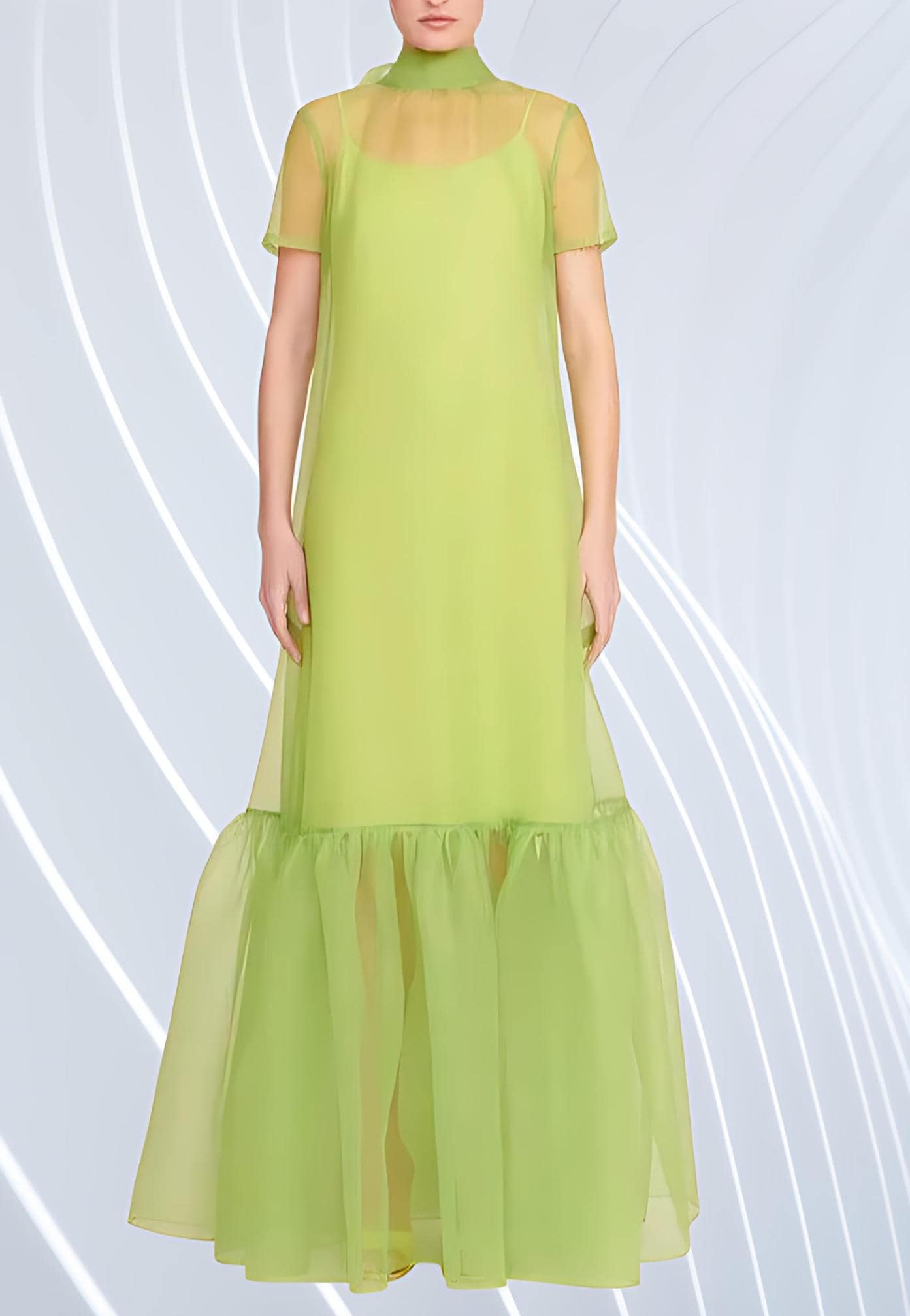 Sheer Organza A-line Dress, Ruffle Hem Gown, Bridesmaid Dress With Bow Back  & Slip, Minimalist Evening Wedding Dress - Etsy Australia