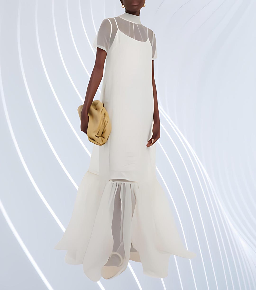 White Organza Bridesmaid Dress, Sheer A-line Evening Gown With Ruffle Hem &  Large Bow, Custom Made - Etsy Israel