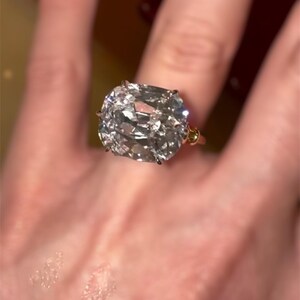 10ct. Cushion Cut Moissanite Statement Ring: Two-Tone Vermeil Sterling Silver