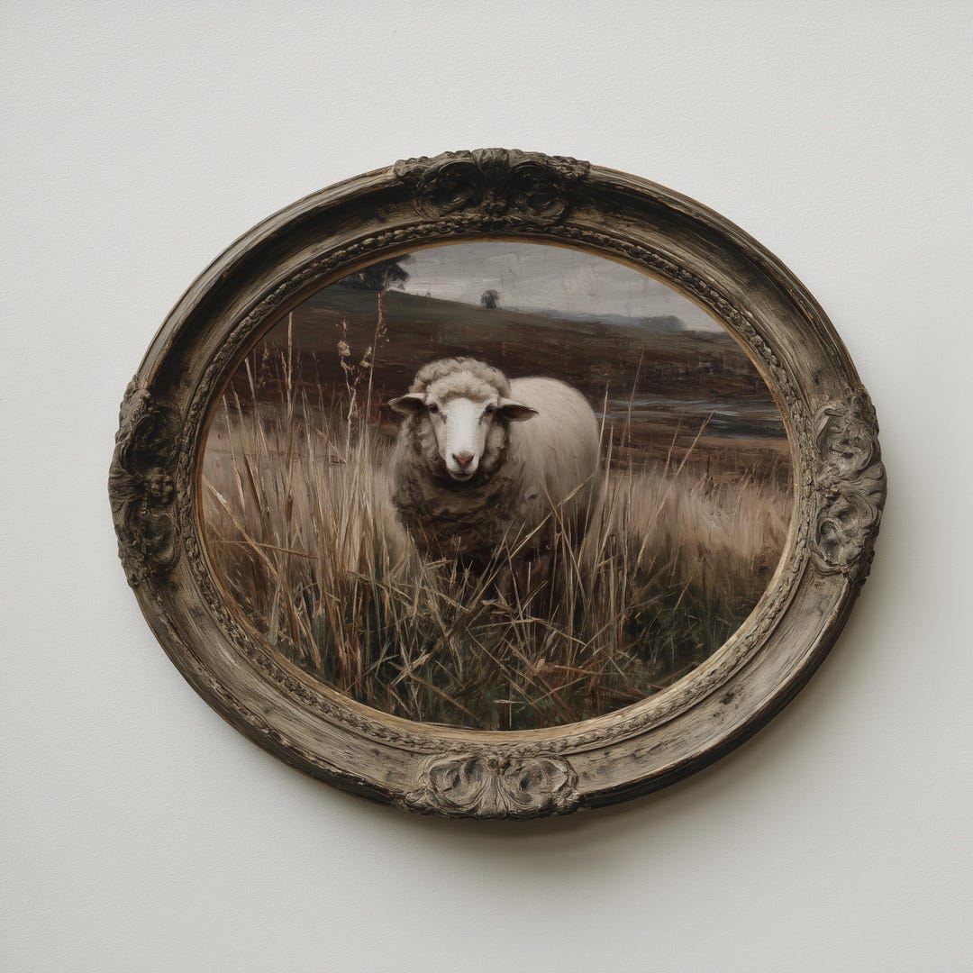 Sheep in Meadow Oil Painting | Farmhouse Animal Wall Art, Rustic ...
