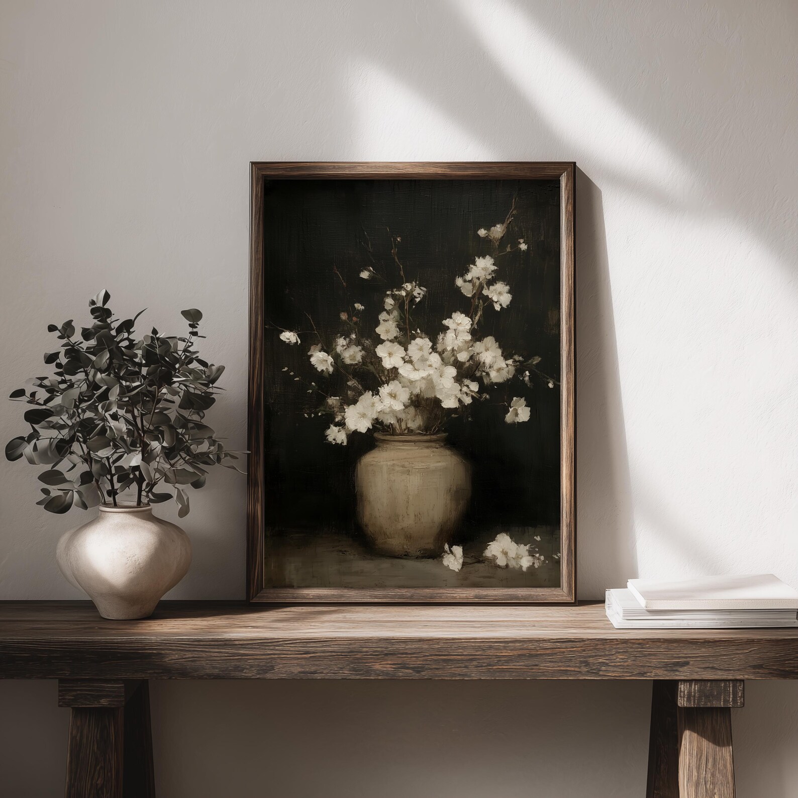 Vintage White Floral Still Life | Printable Moody Flower Wall Art ...