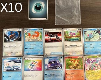 Paquetes de cartas Pokémon (10), 5 golpes garantizados, energías y fundas (5) incluidas