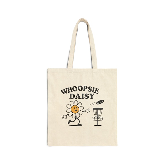 Cotton Canvas Tote Bag, Whoopsie Daisy Disc Golf Bag, Disc Golf Tote, Fun Floral Tote, Cute Flower Bag, Flower Disc Golf Accessories,