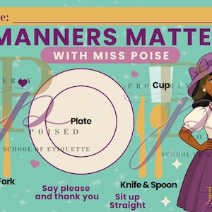 Kids&#39; Table Manners Placemat Printable – Fun Dining Etiquette Mat for Children | Proper Table Setting Guide for Kids | Instant Download