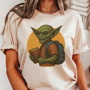 Studious Goblin Shirt • Back to School Tee • Funny Fantasy T-Shirt • Goblin with a Book • Dungeons and Dragons • Nerd and Geek Shirt