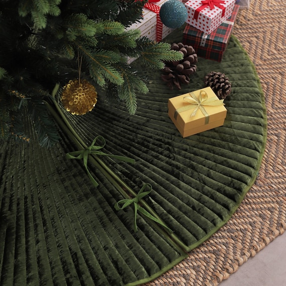 Moss Green Velvet Quilted Christmas Tree Skirt, Xmas Tree Skirt, Tree Collar Christmas, Christmas Home Decor, Farmhouse Party Decor Gifts