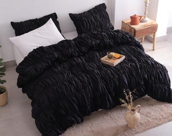 Funda nórdica de algodón negro arrugado, funda nórdica bohemia, funda nórdica moderna, ropa de cama para dormitorio, funda de edredón, funda nórdica bohemia, regalo para ella