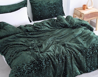 Smaragdgrüner Ausbrenner Samt Bettbezug, Boho Bettwäsche Tröster Donna Bezug, Luxus Bettwäsche Set, Damast Samt Bettwäsche Set, Samt Tagesdecke