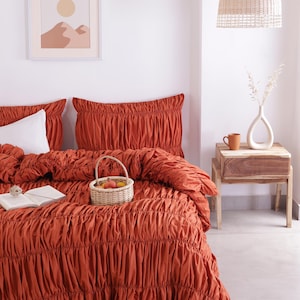 Burnt Orange Cotton Duvet Cover, Boho Duvet Cover, Modern Duvet Cover, Rust Dorm Bedding, Comforter Cover, Bohemian Duvet Cover,Gift For Her