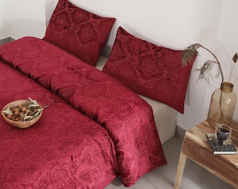 Brick Red Burnout Velvet Duvet Cover, Boho Bedding Comforter Donna Cover, Luxury Duvet Set, Damask Velvet Bedding Set,Quilt Cover Queen Size