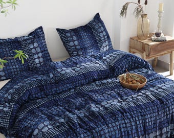 Blauer Ausgebrannter Samt Bettbezug, Boho Weiche Bettwäsche Tröster Donna Bezug, Luxus Bettwäsche Set, Damast Samt Tagesdecke, Quilt Bezug King Size