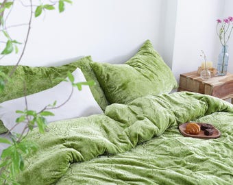 Hellgrüner Ausgebrannter Samt Bettbezug, Boho Bettwäsche Tröster Donna Bezug, Luxus Bettwäsche Set, Damast Samt Bettwäsche Set, Samtdecke Twin