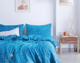 Soft Burnout Velvet Duvet Cover, Boho Bedding Comforter Donna Cover, Luxury Duvet Set, Damask Velvet Bedding Set, Velvet Bed Cover Queen Sz