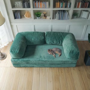Modern Modular 2-Seater Corduroy Sofa – Handmade Floor Couch with Chrome Bars, 14 Color Options, Custom Foam Seating