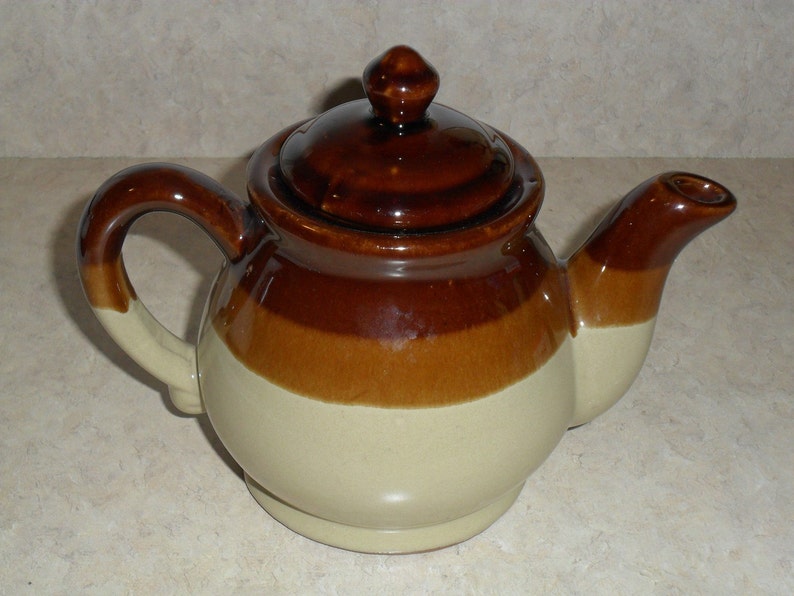Vintage Two Tone Brown and Tan Stoneware Teapot Etsy