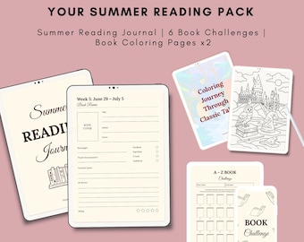 Book Girl Summer Bundle: Reading Journal, Tracker & Coloring Pages (4 PDF Set