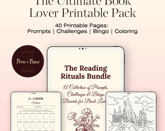 Book Lover Printable Bundle: Reading Prompts, Challenges, Coloring Pages (PDF Download)